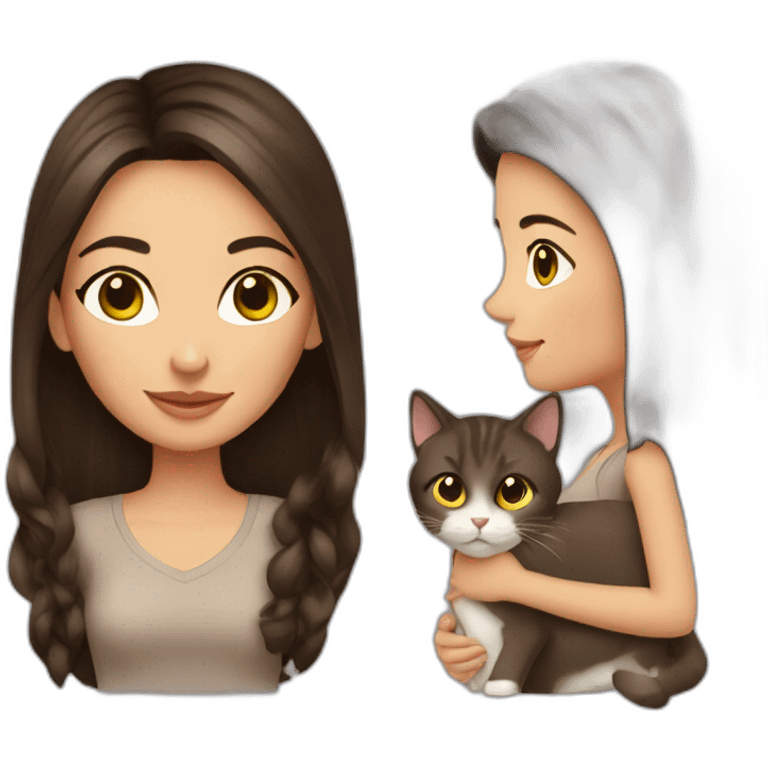 Brunette with cat emoji