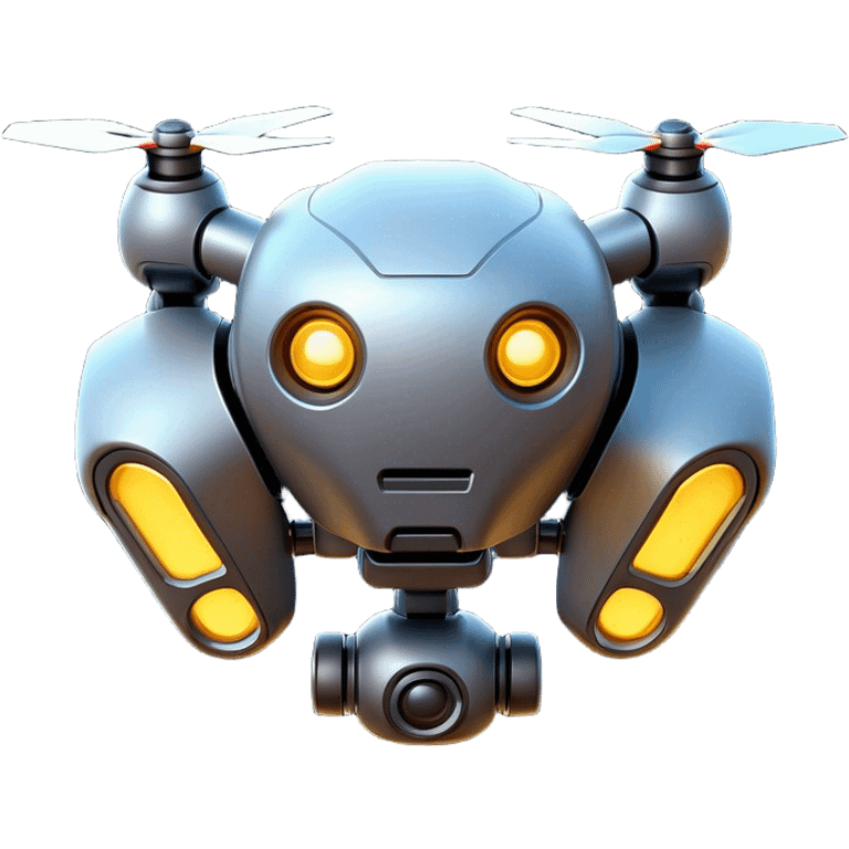 Clash of Clans aesthetic: Cinematic Playful 3D Isometric Robot Drone Emoji, rendered in a 3D vector-style similar to standard emojis with minimal shading and bold, simplified shapes. A compact, distinct form with signature details, softly glowing with a futuristic sci-fi warfare charm. Simplified yet unmistakably iconic, highly detailed and consistent, glowing with a soft radiance and high shine. Stylized with a touch of high-tech brilliance and a soft glowing outline, capturing the essence of a beloved gaming relic with a friendly, playful manner! emoji