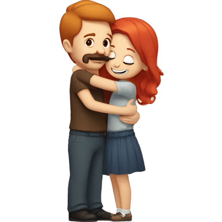 Mustache guy hugs a girl who has red hair emoji