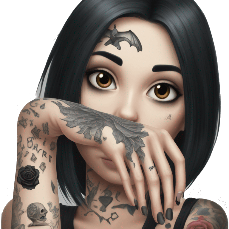 Feminine arm, black fingernails and gothic tattoos  emoji