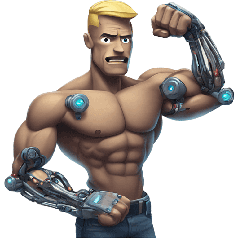 Flexing cyborg bicep and forearm with circuits and shocks emoji