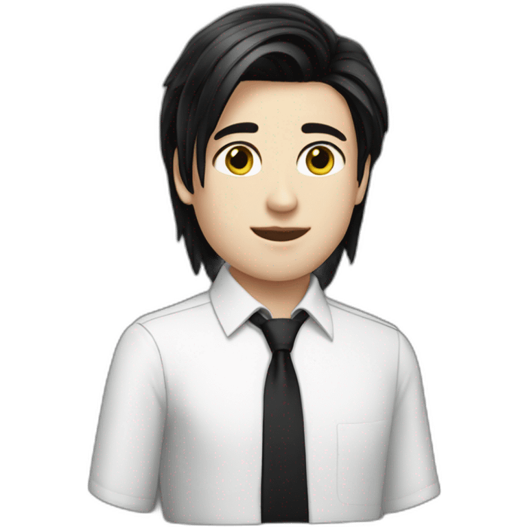 androgynous white boy bang black straight hair white shirt black tie emoji