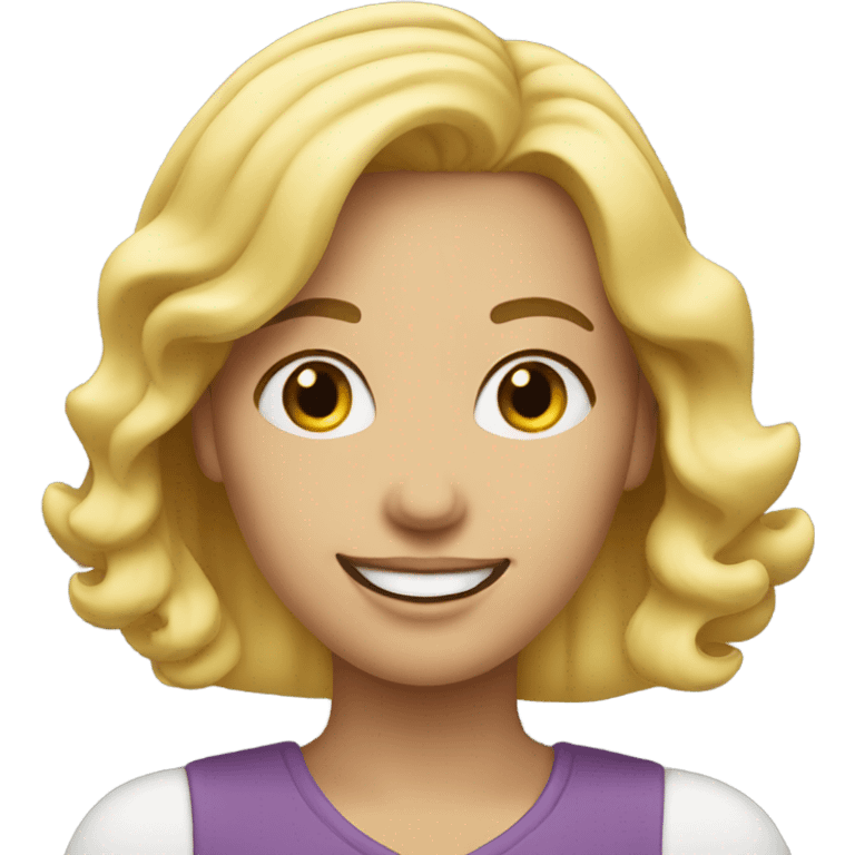 Blond woman with both hands under chin smiling emoji