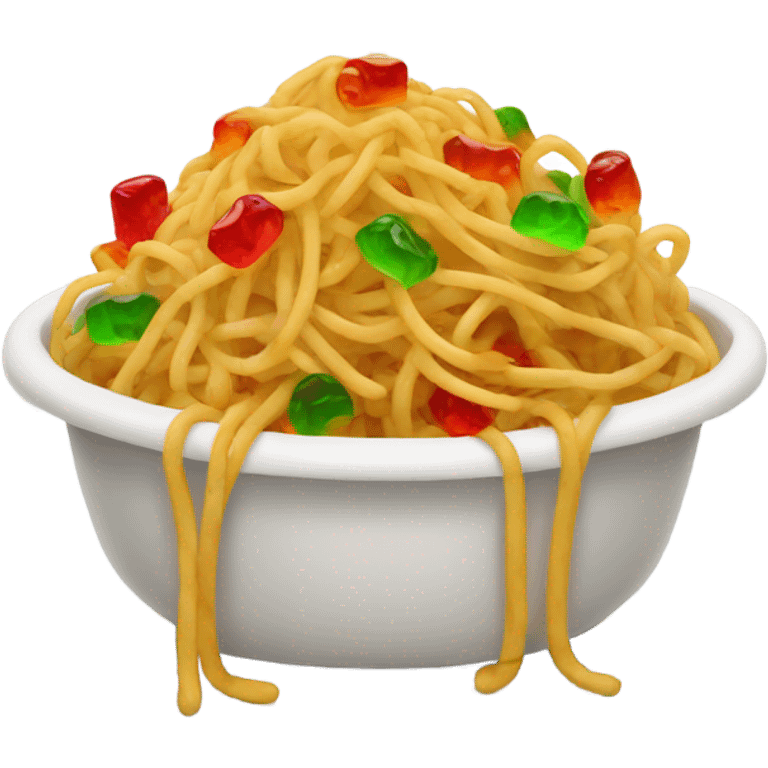 Spaghetti with gummy bears in it emoji