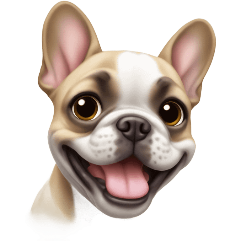 A fawn French bulldog waving hello emoji