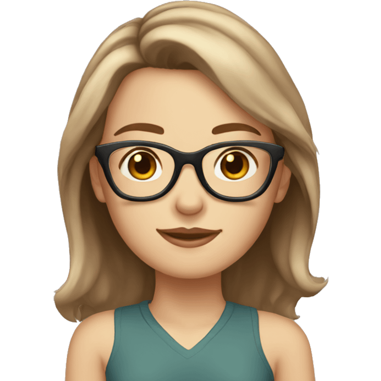 white girl with brown shoulder-length hair and glasses emoji