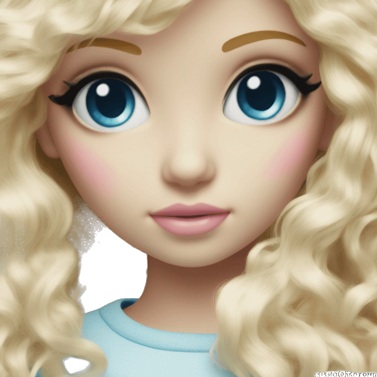 ocean blue doll eyes, blonde hair, feminine, pink, girl, angelic emoji