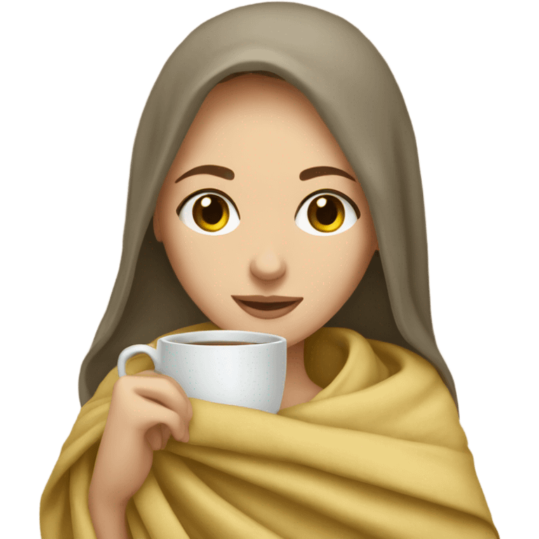 caucasian girl wrapped in blanket drinking tea emoji