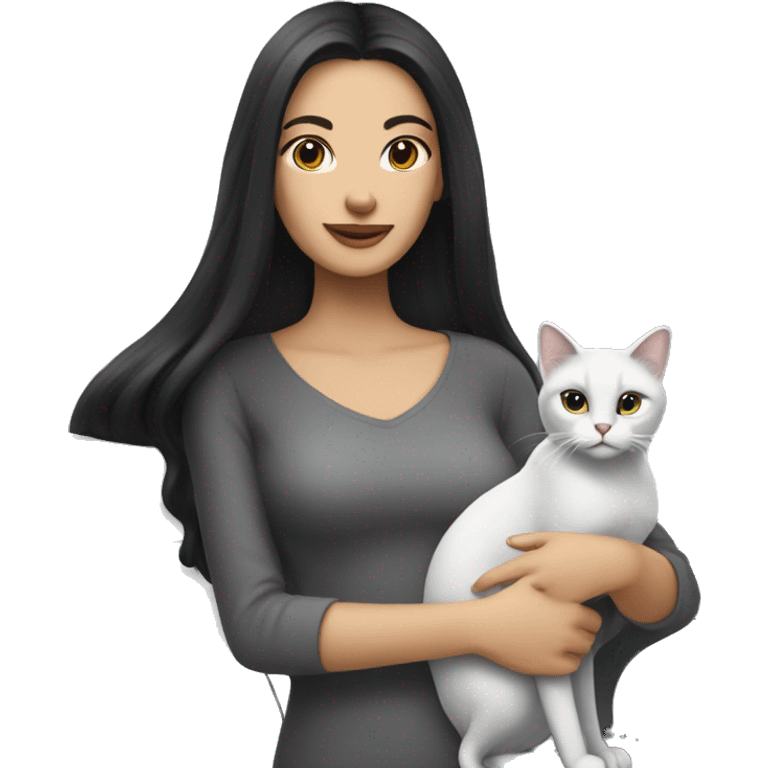 Women with Long Black hair with a Little white grey cat and a bigger grey car emoji