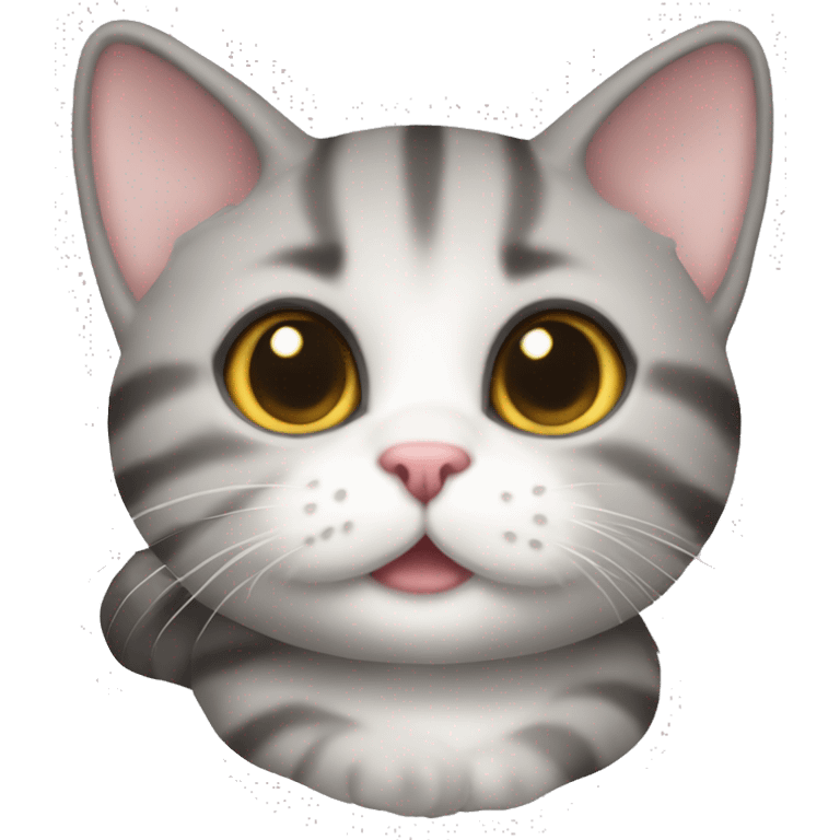 Grey striped munchkin cat laying emoji