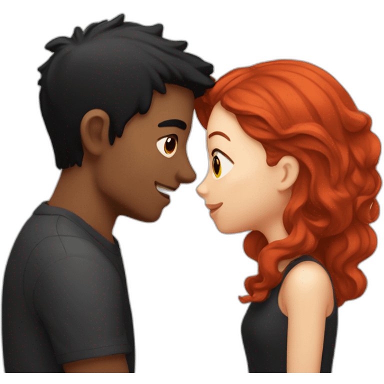 Girl with red hair kissing guy with black hair  emoji