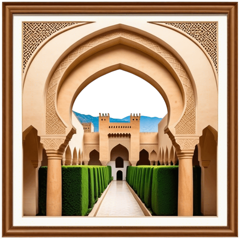 Realistic Alhambra de Granada Landmark Emoji, showcasing the Moorish palace’s intricate arches, geometric patterns, and historic fortress walls. emoji