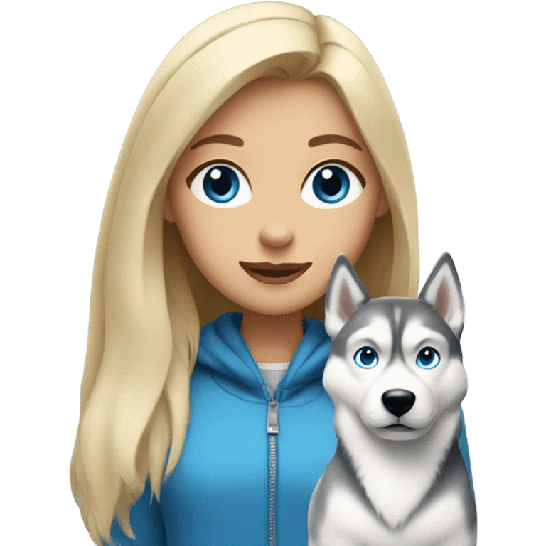 Blonde girl with blue eyes with a gray Husky emoji