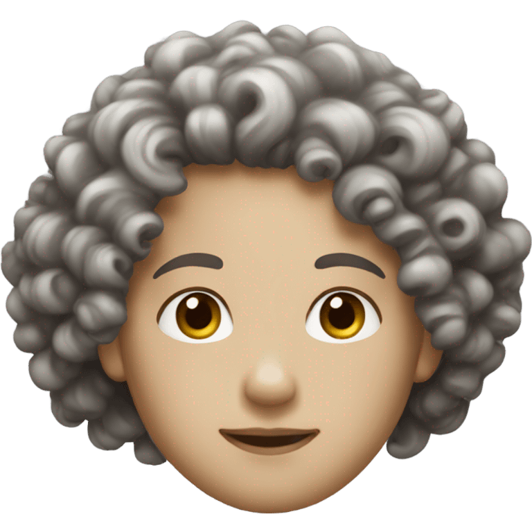 Curly hair, dark brown, with white skin emoji