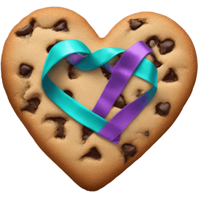 Cookie heart with teal purple awareness ribbon emoji