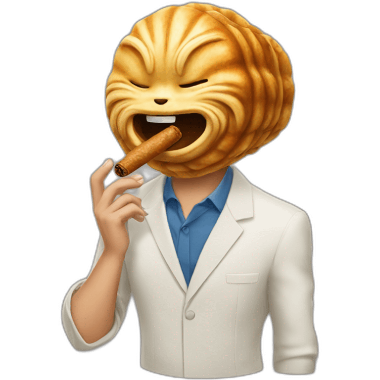 man with a taiyaki head smoking a cigar emoji