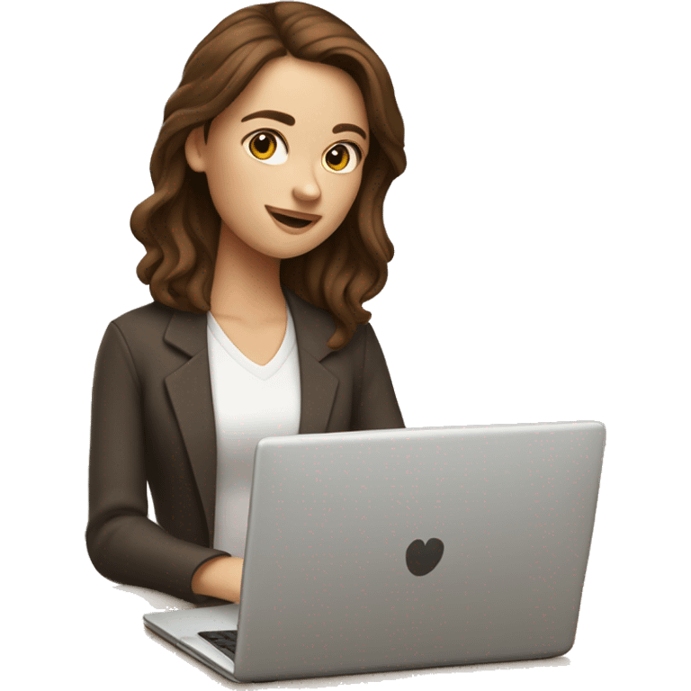 A marketing girl with brown hair from France with a laptop in her hands emoji