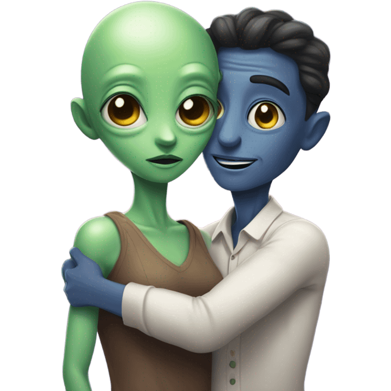 alien woman hugs man emoji