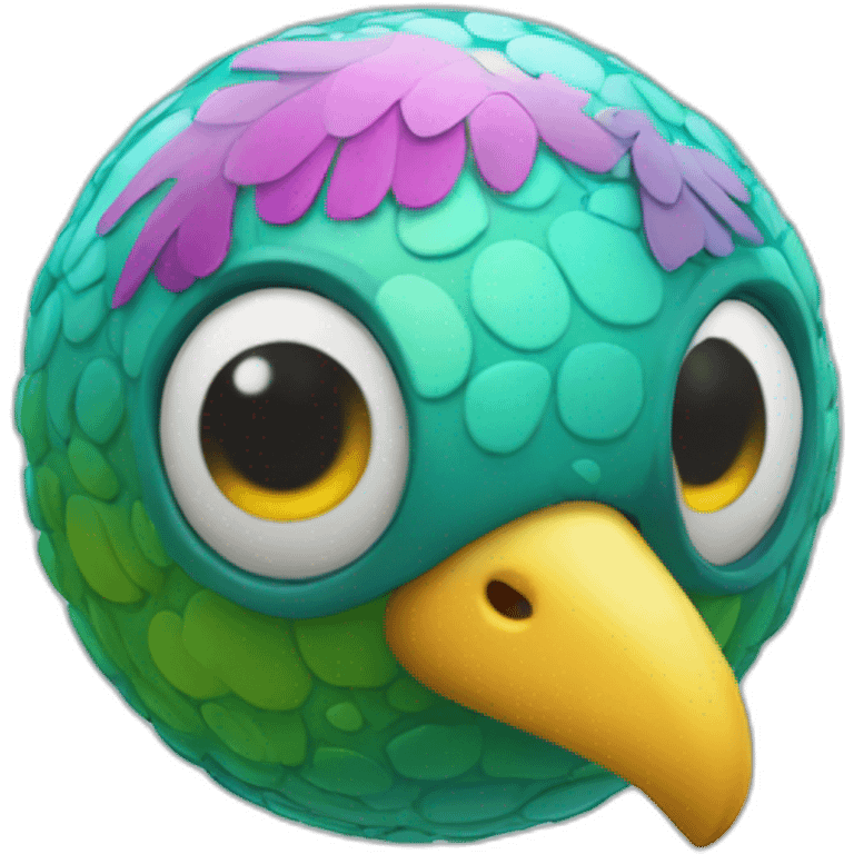 3d sphere with a cartoon wandering water Parrot skin texture with childish eyes emoji