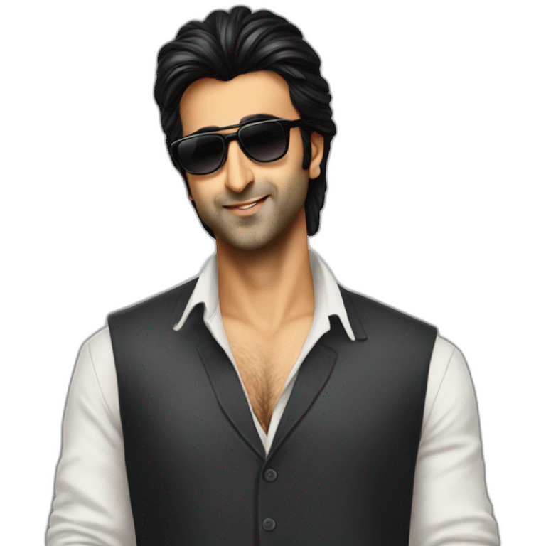 Ranbir Kapoor as a gangster with a mullet and sun glassess emoji