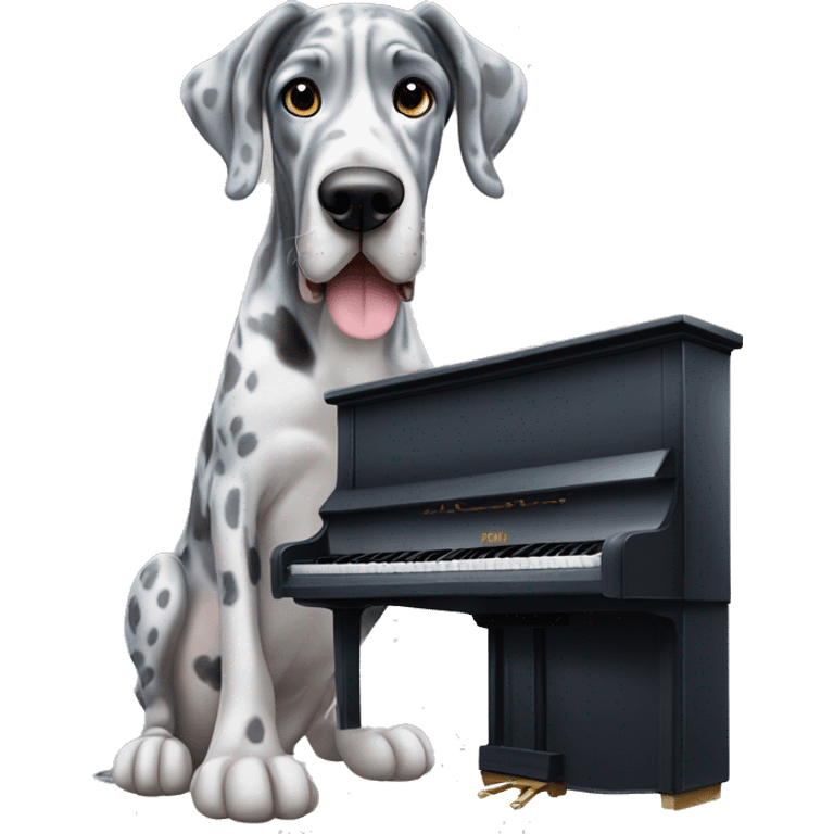 Blue Merle Great Dane with piano emoji