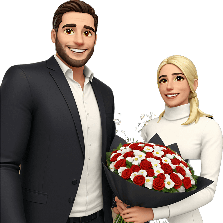 smiling couple with bouquet emoji