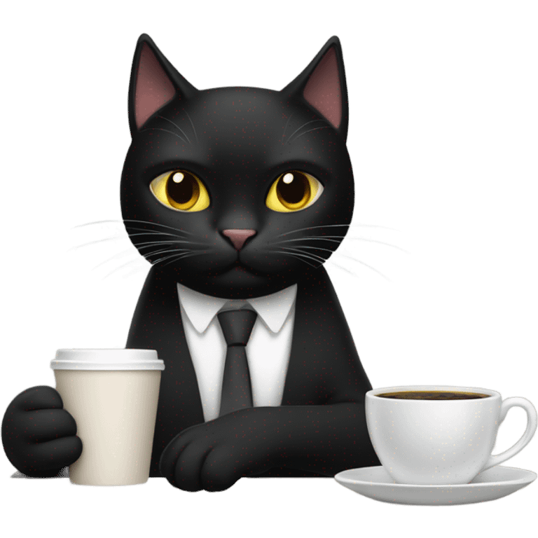 Black cat drinking coffee  emoji