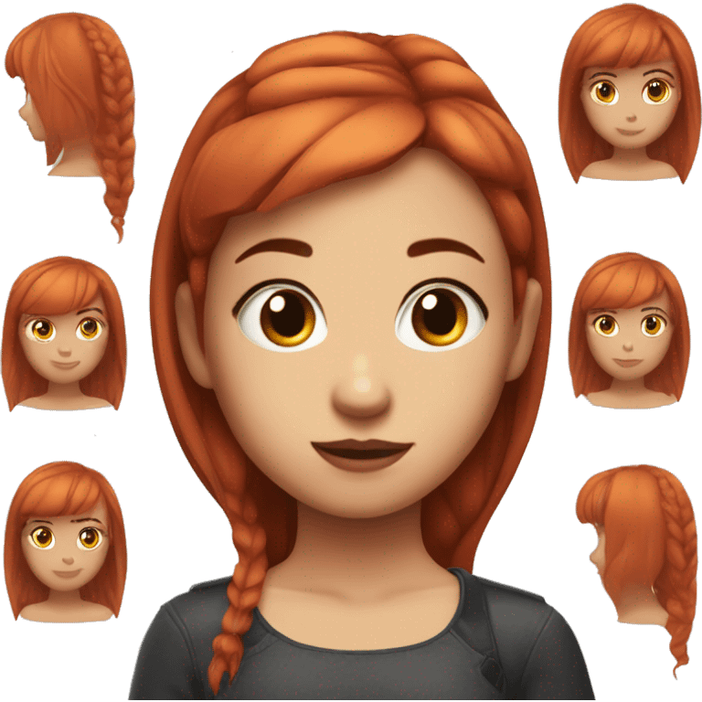 girl with medium red hair and micro bangs with left eyebrow piercing emoji