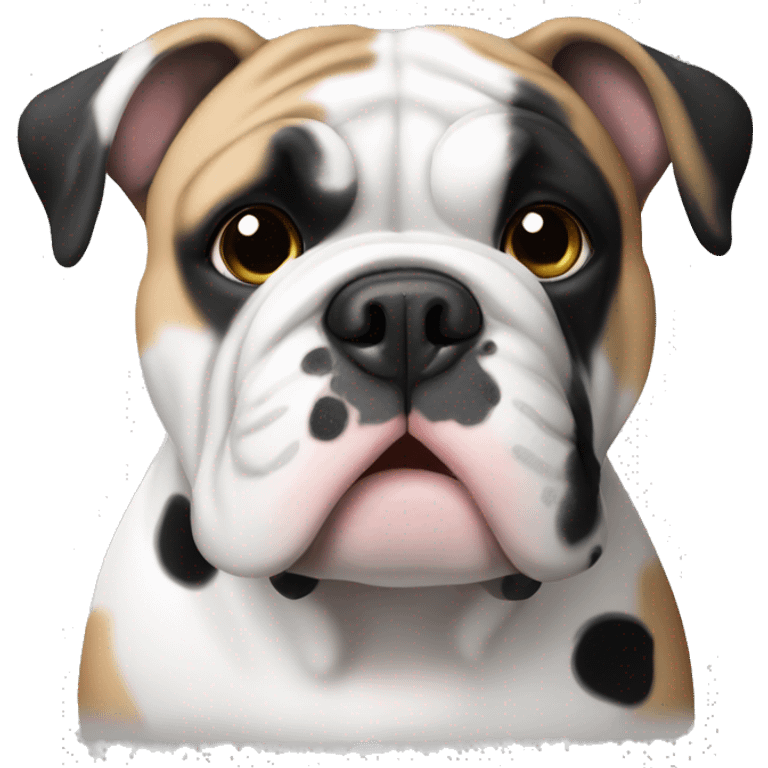 White and black English bulldog with black spots on a white ear emoji