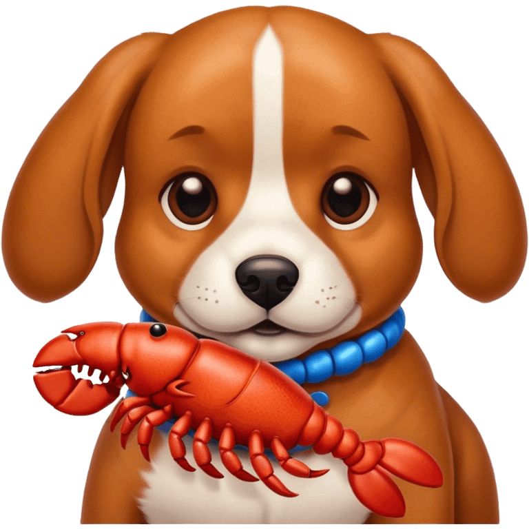 A dog with a lobster toy emoji