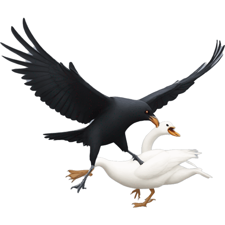 a crow fighting a swan emoji