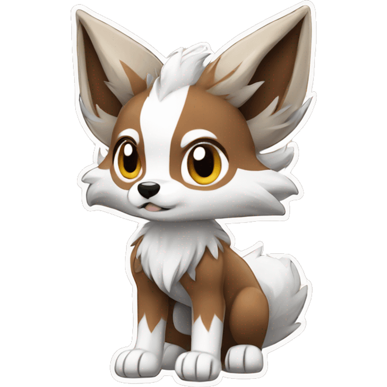 Brown Beige White Cartoon Chibi Wolf Eevee Lycanroc Full Body emoji