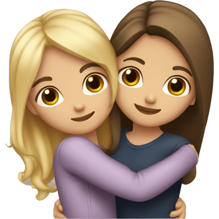 Best friends blonde girl and brunette girl hugging (with heart) emoji