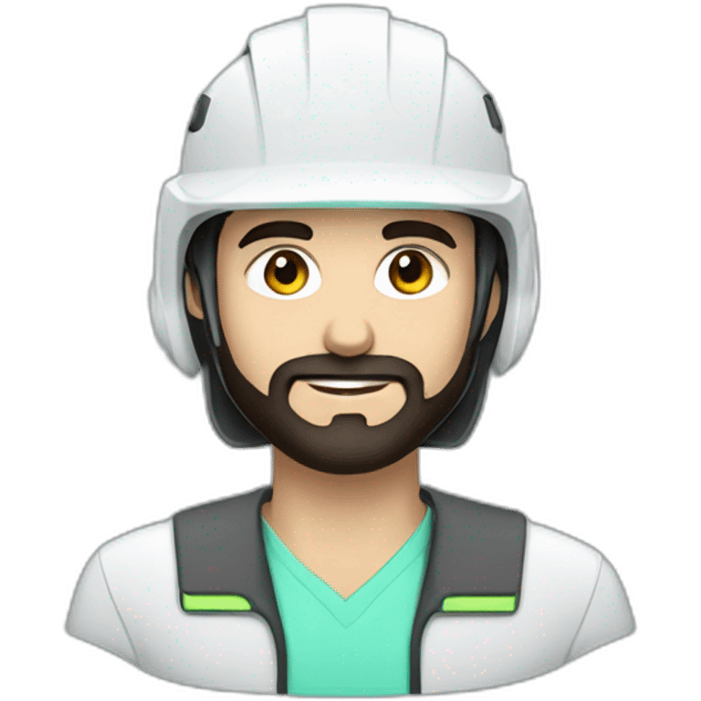 A young Turkish electrical engineer with a light black beard, a white helmet and a phosphorescent protection jacket emoji