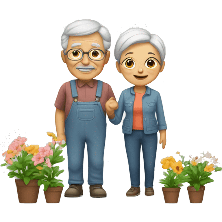 grandmother and grandfather with flower plants emoji