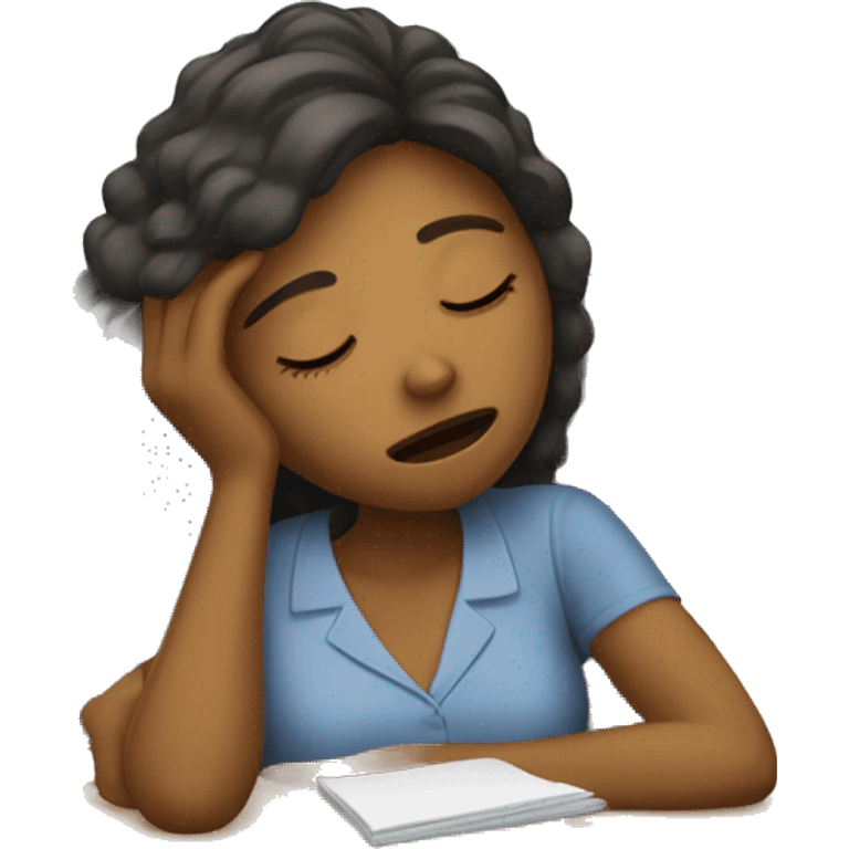 Tired woman teacher sleeping at her desk in elementary classroom emoji