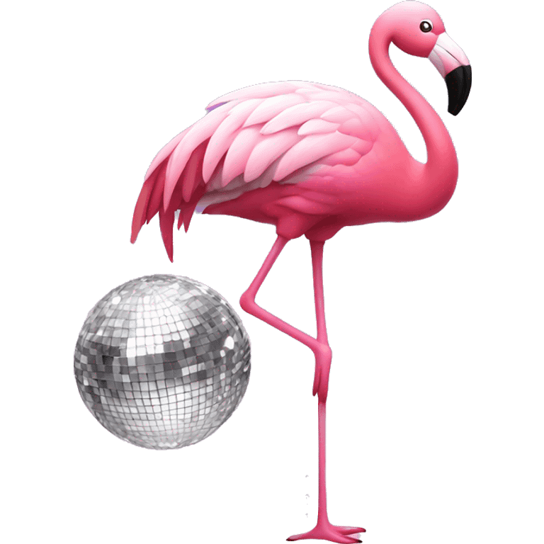 Pink flamingo with disco ball emoji