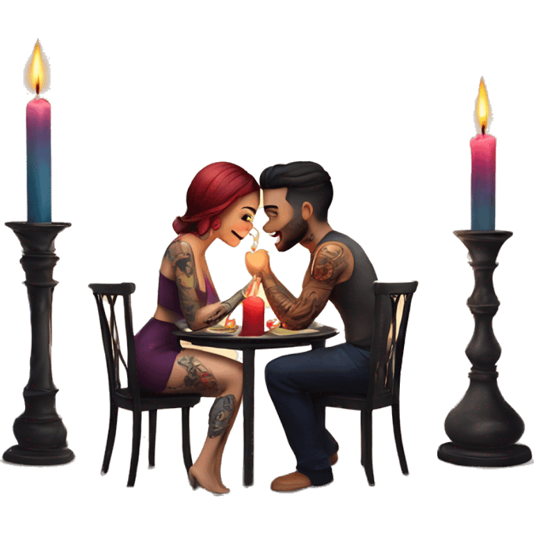 romantic candle light dinner for beautiful tattooed couple emoji