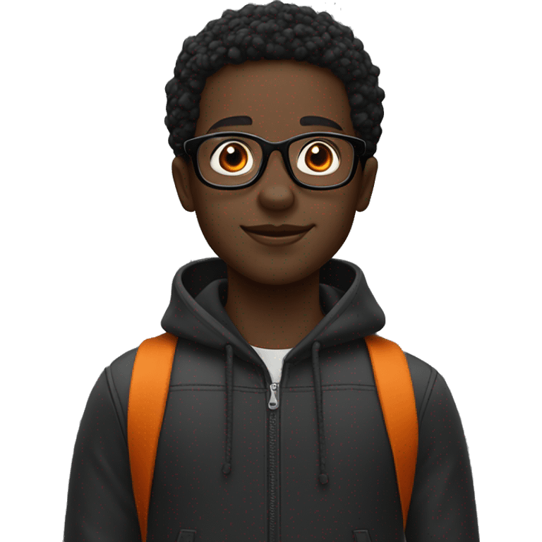 a black boy with orange and black glasses ￼ emoji