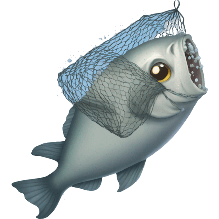 a dead fish sinking with a net in the ocean emoji