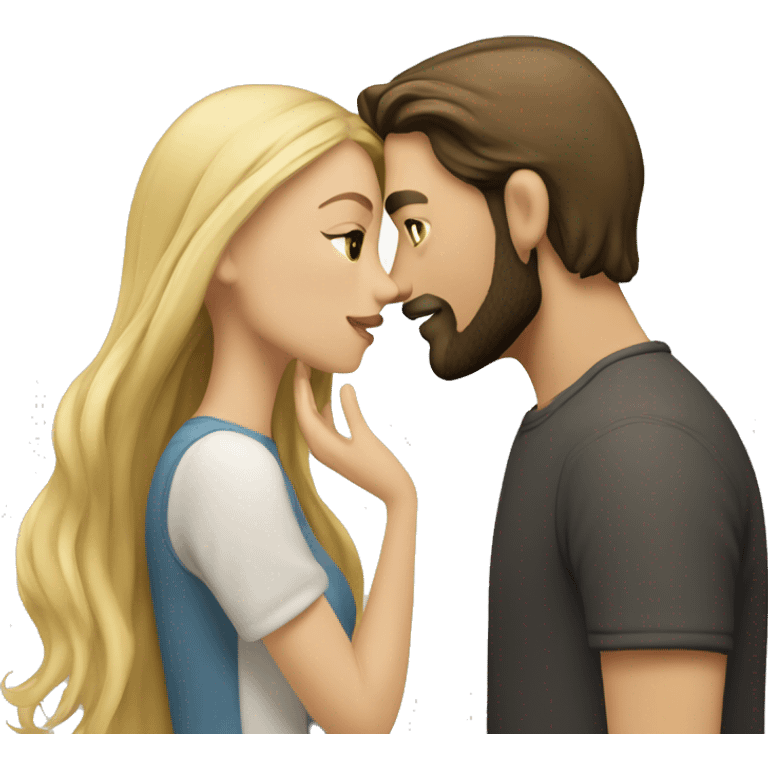 Brunette guy with beard kissing blond girl with long hair emoji