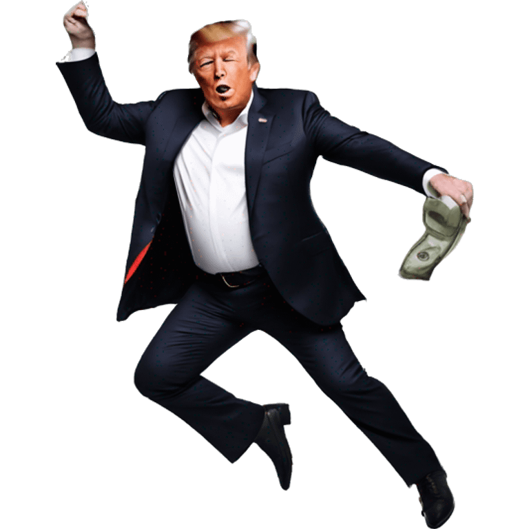 Elon musk dancing as money rains on him next to Donald trump  emoji