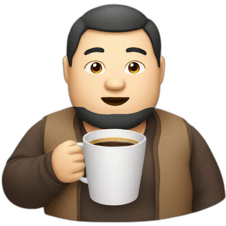 fat asian man with coffee emoji