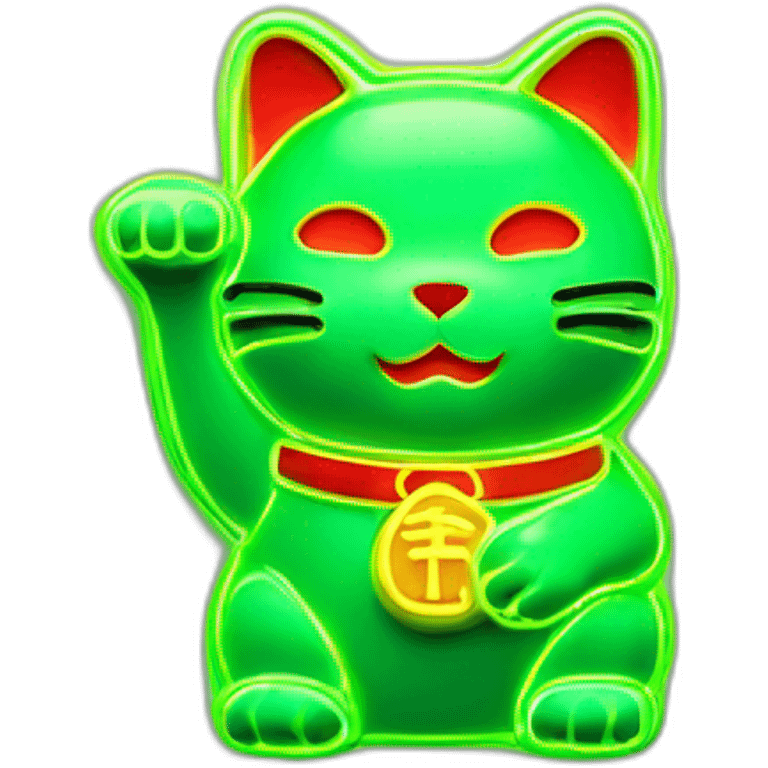 maneki neko 3d in the form of green neon sign emoji