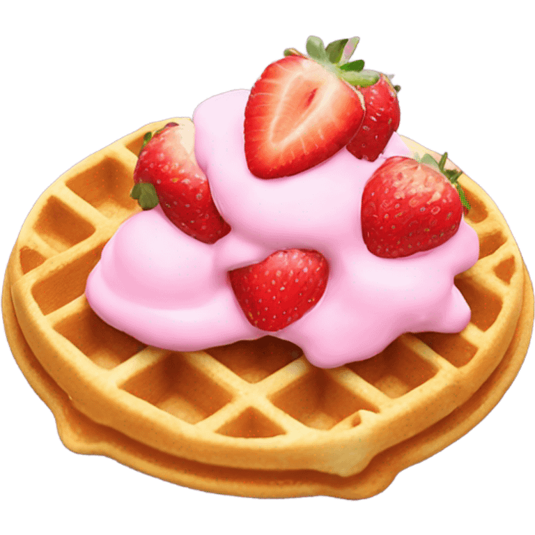 waffle with pink cream and strawberries on top emoji