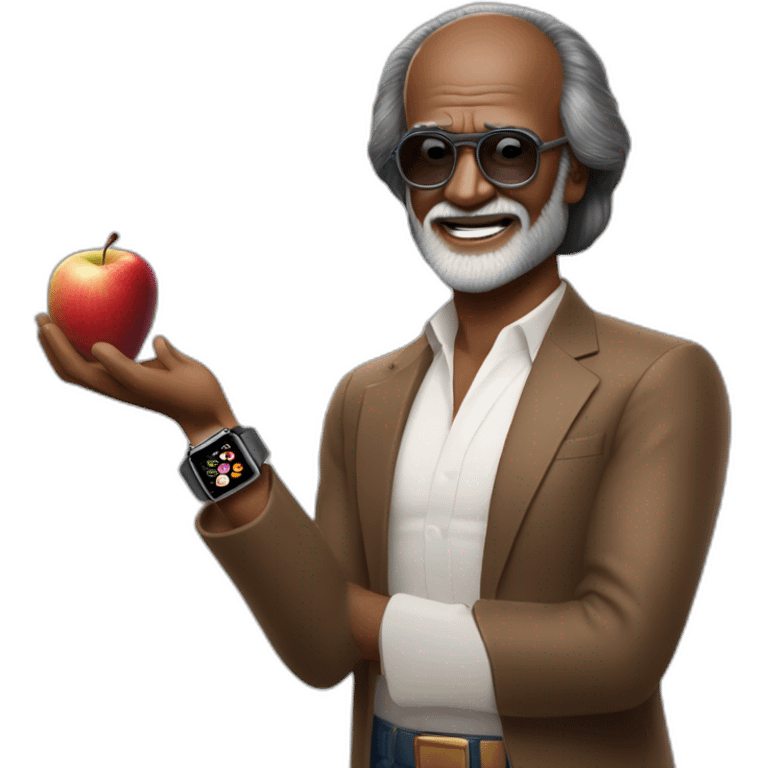 Rajinikanth with iPhone and Apple Watch and AirPods Max  emoji