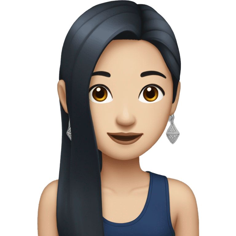 Asian girl with long black straight hair, silver earrings, and a navy tank top  emoji