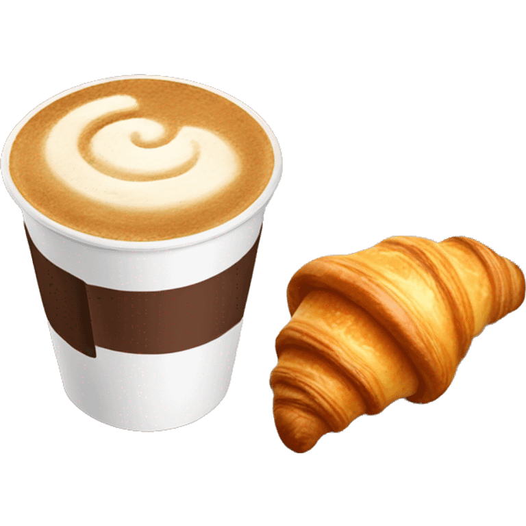 Disposable cup with cappuccino and croissant emoji