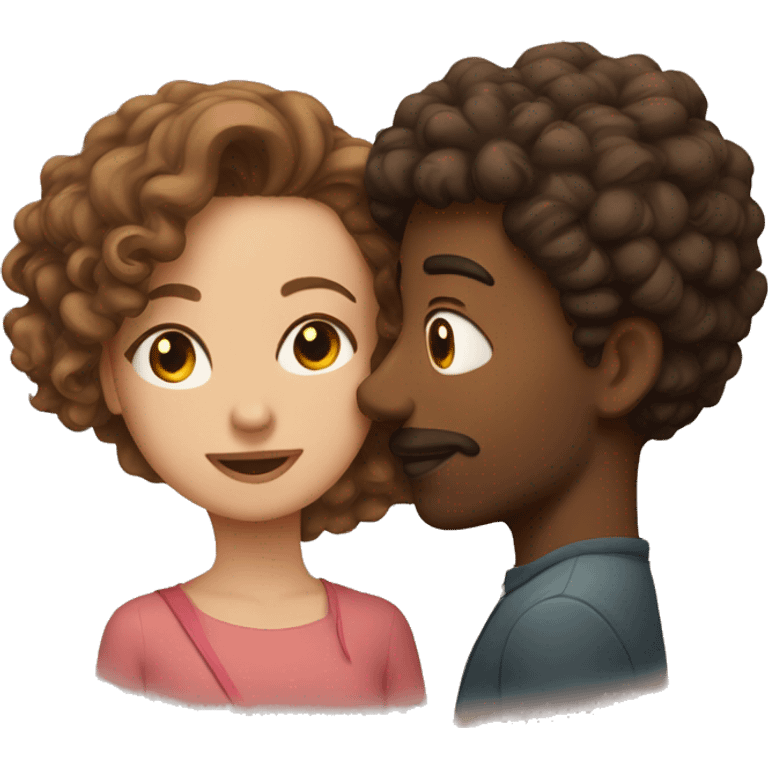 man 30 years old with slightly curly hair kisses girl with brown hair emoji