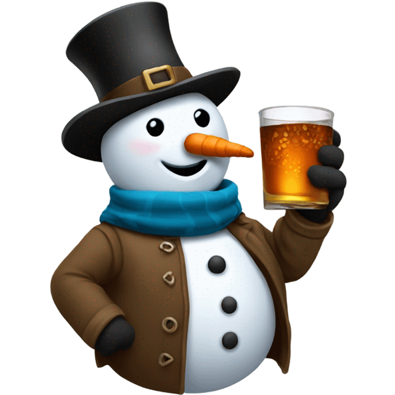 Snowman drinking whiskey out of flask emoji